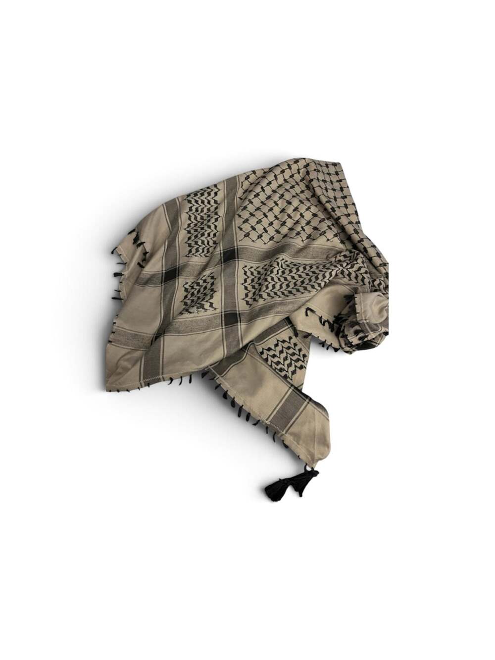 Tactical Military Shemagh Desert Keffiyeh Scarf with Tassels, Beige